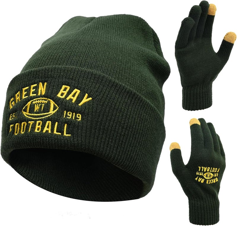 mtstaowe Vintage Classic Skull Cap Embroidery Beanie Fasion Hat Cuffed Winter Hat Knit Comes with Warm Gloves Gifts for Men Women Fans - Image 1